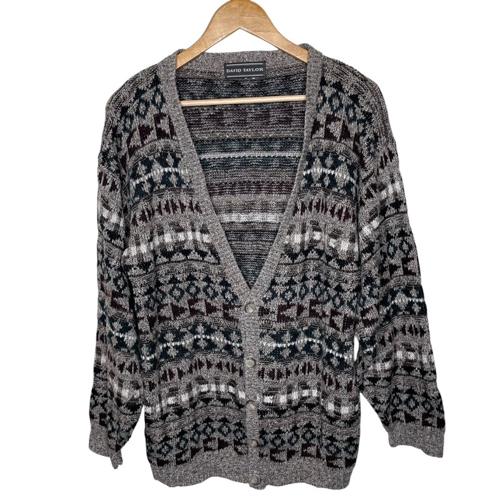 Vintage 90’s David Taylor Abstract Geometric Print Cardigan